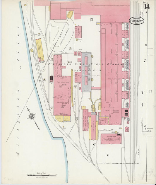 Sanborn Fire Insurance Map from Ford City, Armstrong County, Pennsylvania (1921), Sheet #0014 - Historic Sanborn Fire Insurance Map Print, vintage old map wall art, antique decor, genealogy gift, Pennsylvania Pennsylvania map