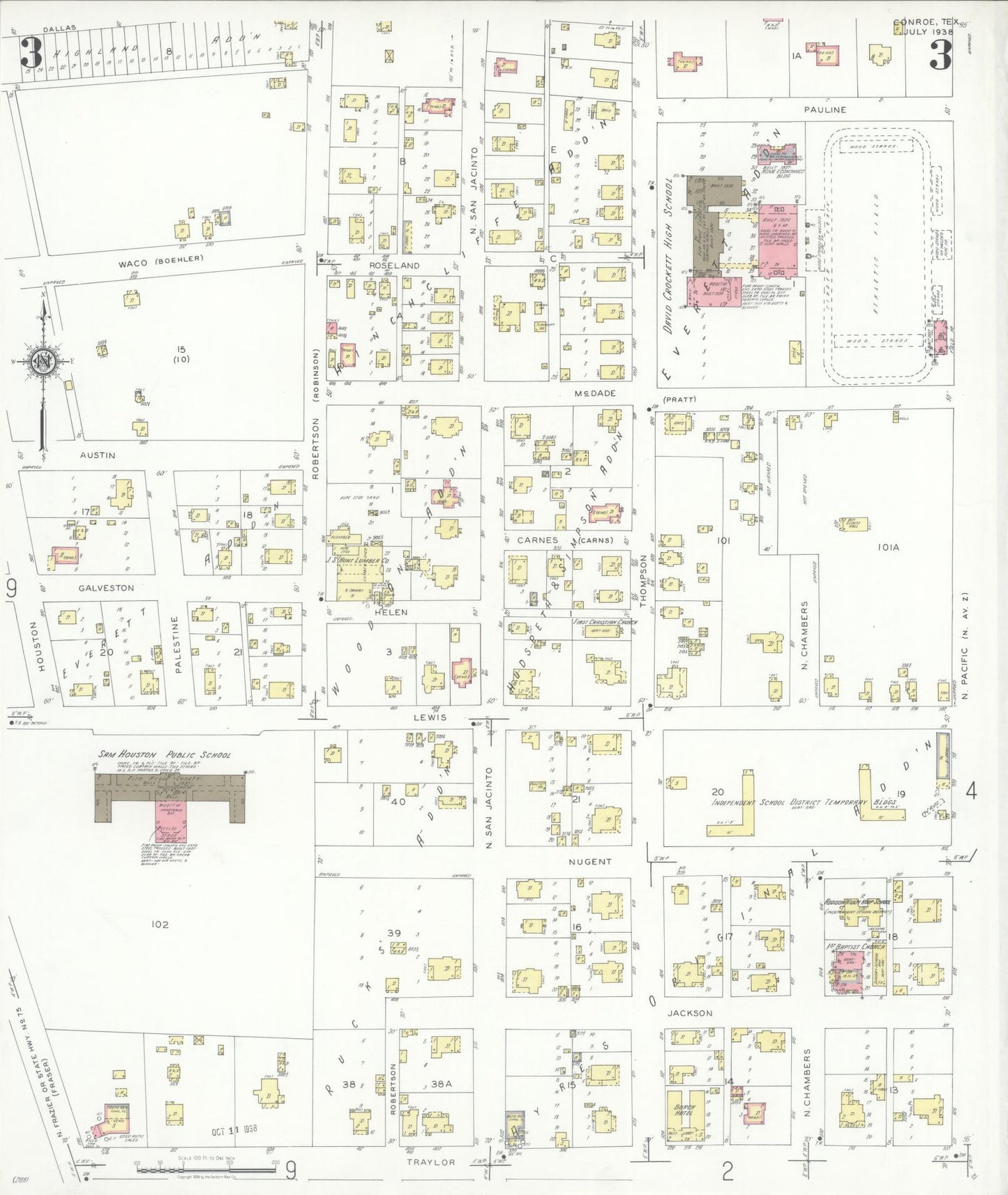 Sanborn Fire Insurance Map from Conroe, Montgomery County, Texas (1938), Sheet #0003 - Complete Map Set gallery image, historic Sanborn map, vintage wall art, Texas Texas