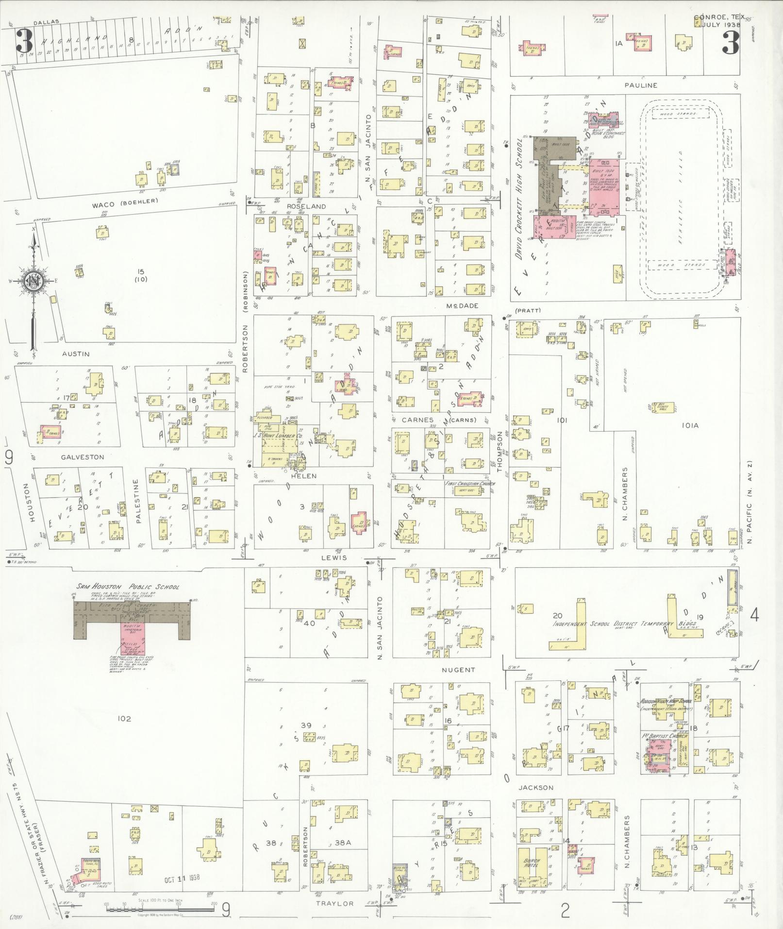Sanborn Fire Insurance Map from Conroe, Montgomery County, Texas (1938), Sheet #0003 - Complete Map Set gallery image, historic Sanborn map, vintage wall art, Texas Texas