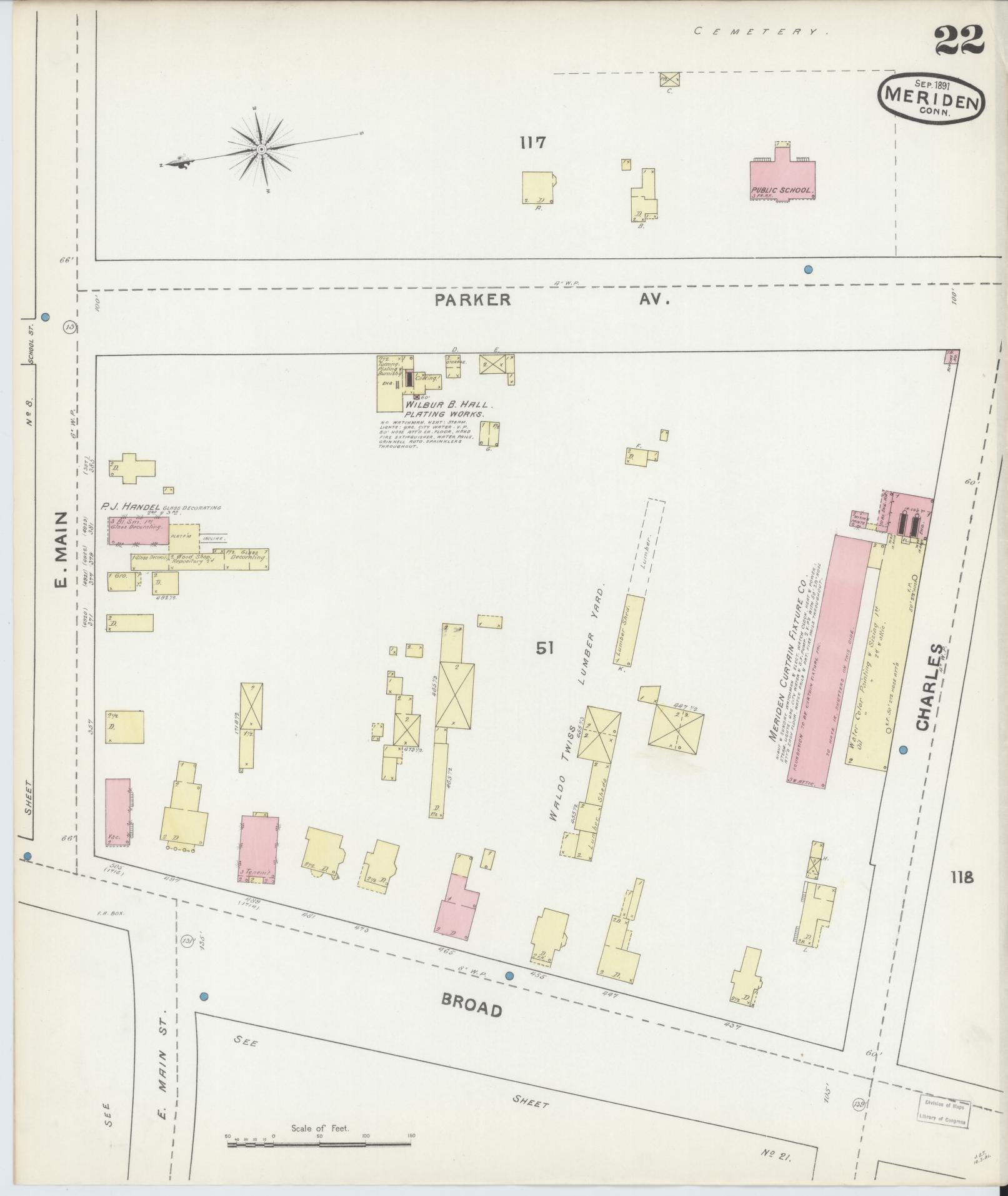 Sanborn Fire Insurance Map from Meriden, New Haven County, Connecticut (1891), Sheet #0022 - Complete Map Set gallery image, historic Sanborn map, vintage wall art, Connecticut Connecticut