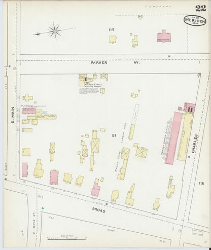 Sanborn Fire Insurance Map from Meriden, New Haven County, Connecticut (1891), Sheet #0022 - Complete Map Set gallery image, historic Sanborn map, vintage wall art, Connecticut Connecticut