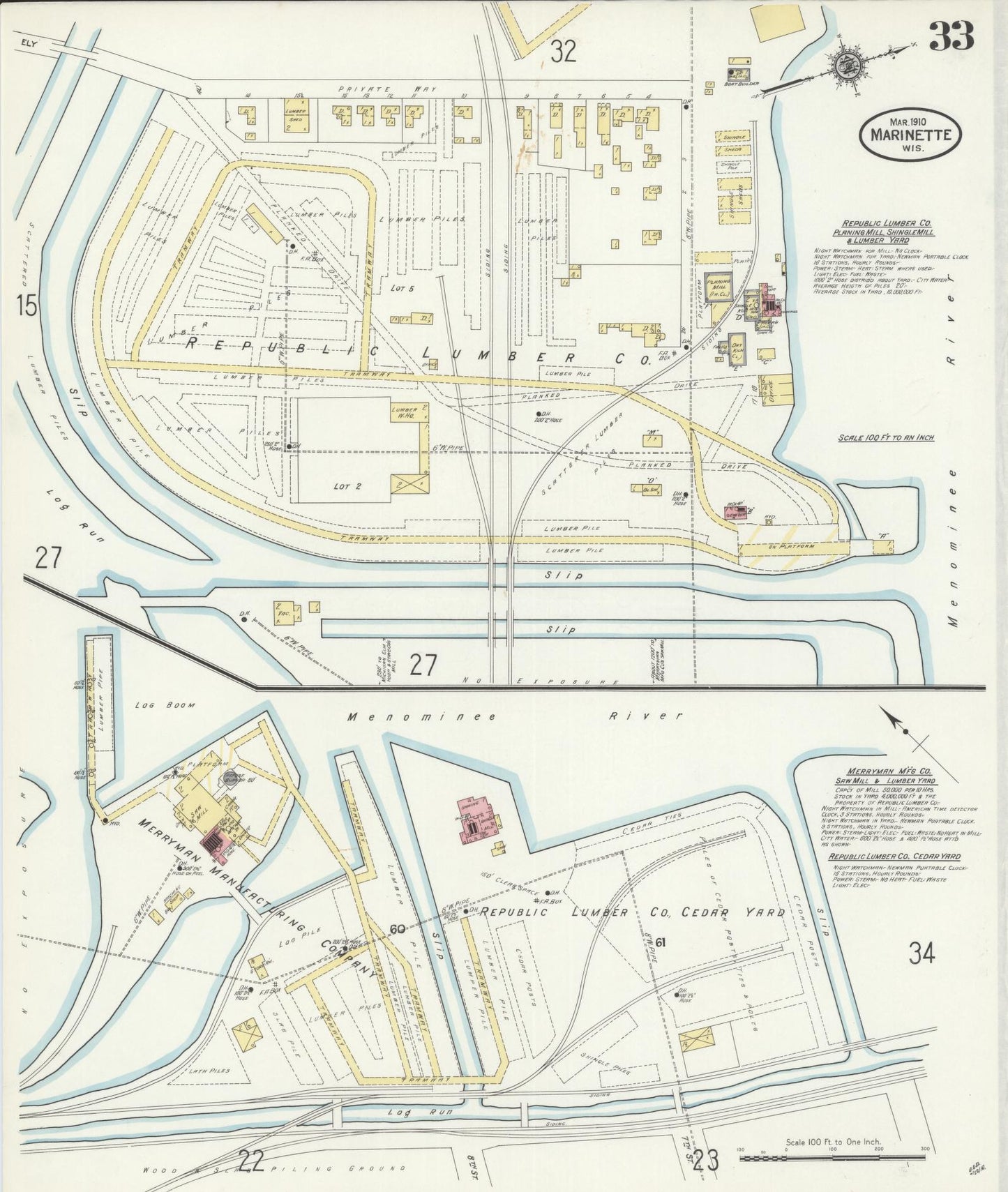 Sanborn Fire Insurance Map from Marinette, Marinette County, Wisconsin (1910), Sheet #0033 - Historic Sanborn Fire Insurance Map Print, vintage old map wall art, antique decor, genealogy gift, Wisconsin Wisconsin map