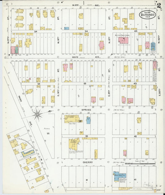 Sanborn Fire Insurance Map from Durango, La Plata County, Colorado (1904), Sheet #0002 - Historic Sanborn Fire Insurance Map Print, vintage old map wall art, antique decor, genealogy gift, Colorado Colorado map