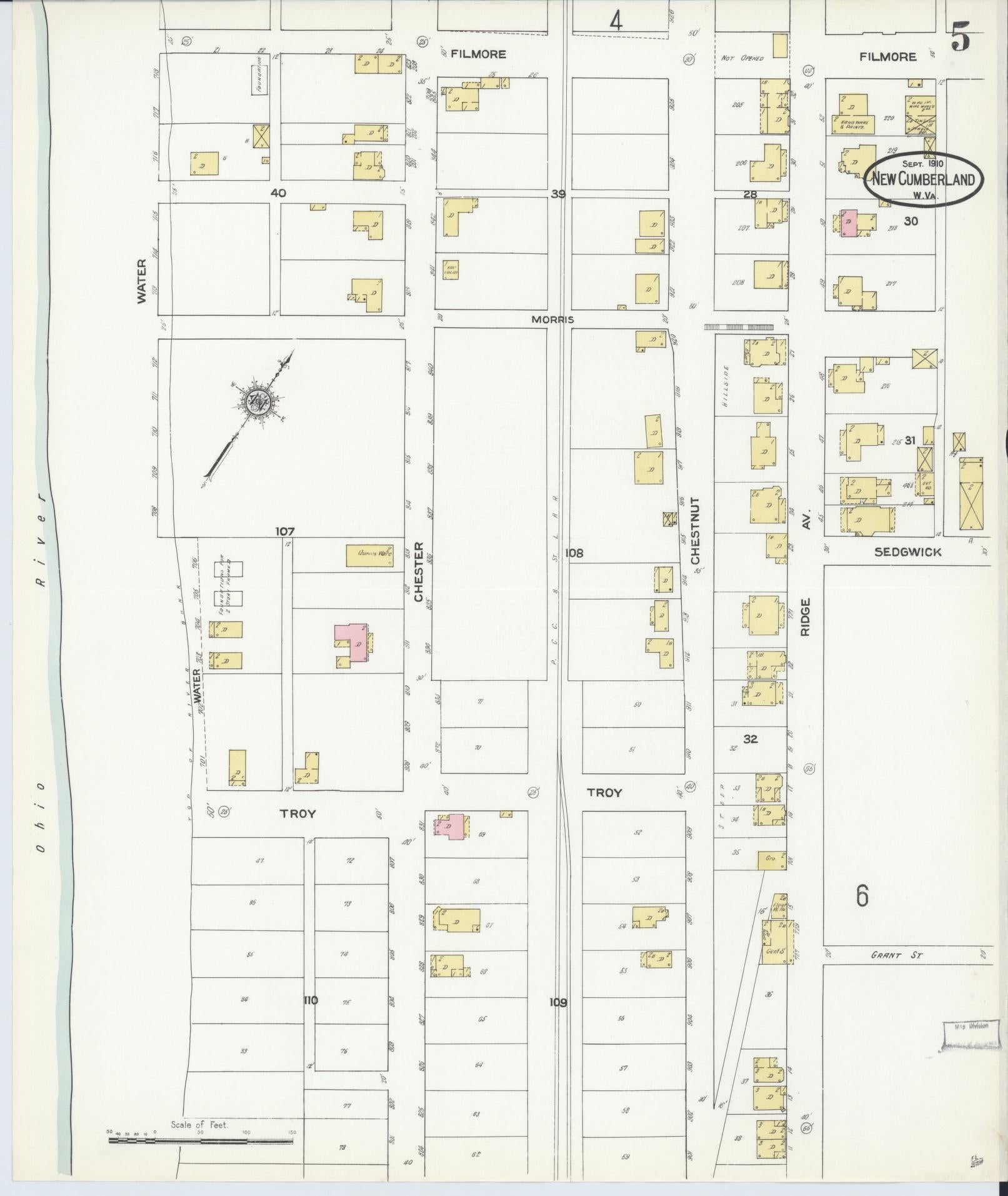 Sanborn Fire Insurance Map from New Cumberland, Hancock County, West Virginia (1910), Sheet #0005 - Complete Map Set gallery image, historic Sanborn map, vintage wall art, West Virginia West Virginia