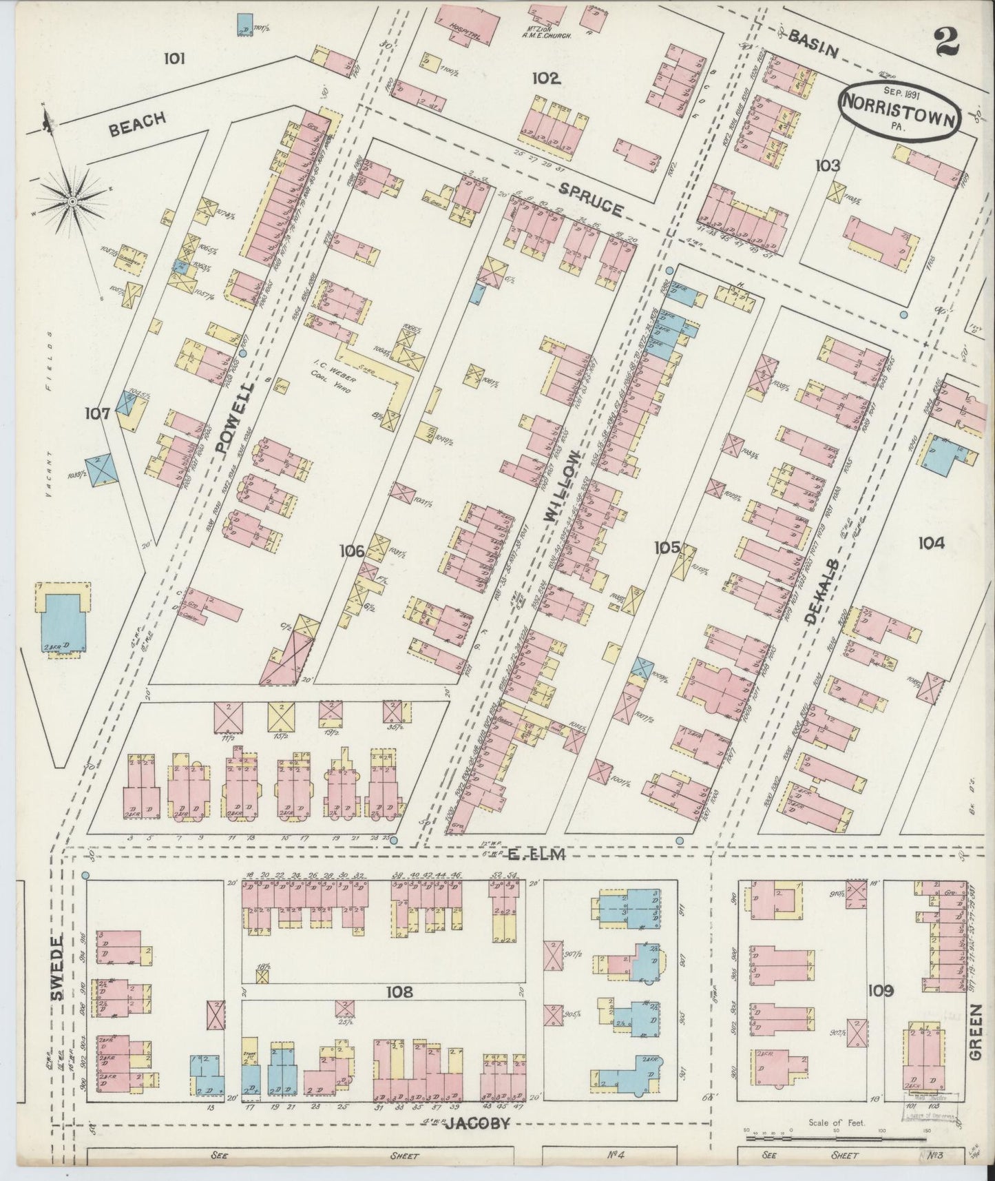 Sanborn Fire Insurance Map from Norristown, Montgomery County, Pennsylvania (1891), Sheet #0002 - Complete Map Set gallery image, historic Sanborn map, vintage wall art, Pennsylvania Pennsylvania