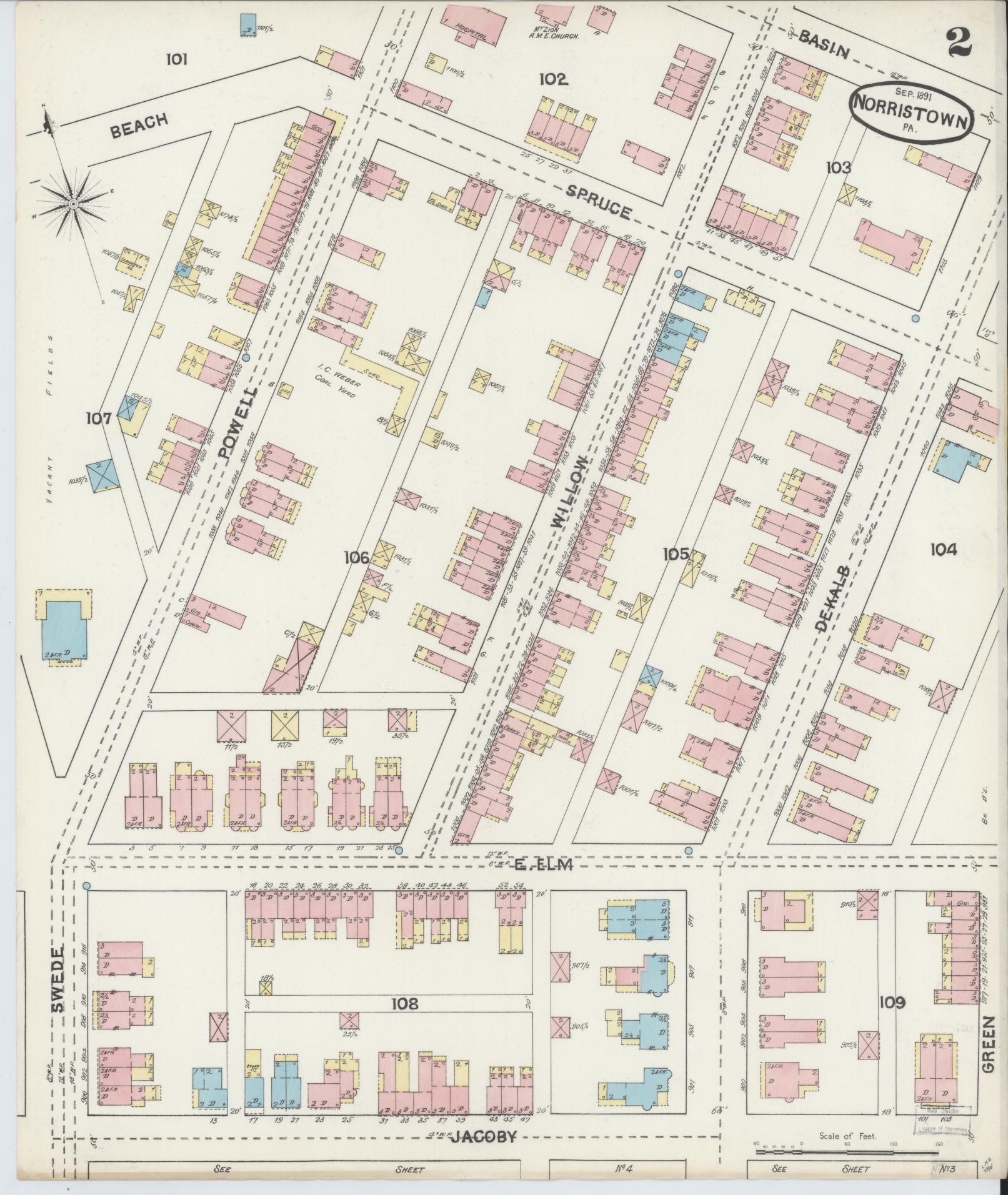 Sanborn Fire Insurance Map from Norristown, Montgomery County, Pennsylvania (1891), Sheet #0002 - Complete Map Set gallery image, historic Sanborn map, vintage wall art, Pennsylvania Pennsylvania