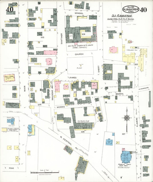 Sanborn Fire Insurance Map from Albuquerque, Bernalillo County, New Mexico (1924), Sheet #0040 - Historic Sanborn Fire Insurance Map Print, vintage old map wall art, antique decor, genealogy gift, New Mexico New Mexico map