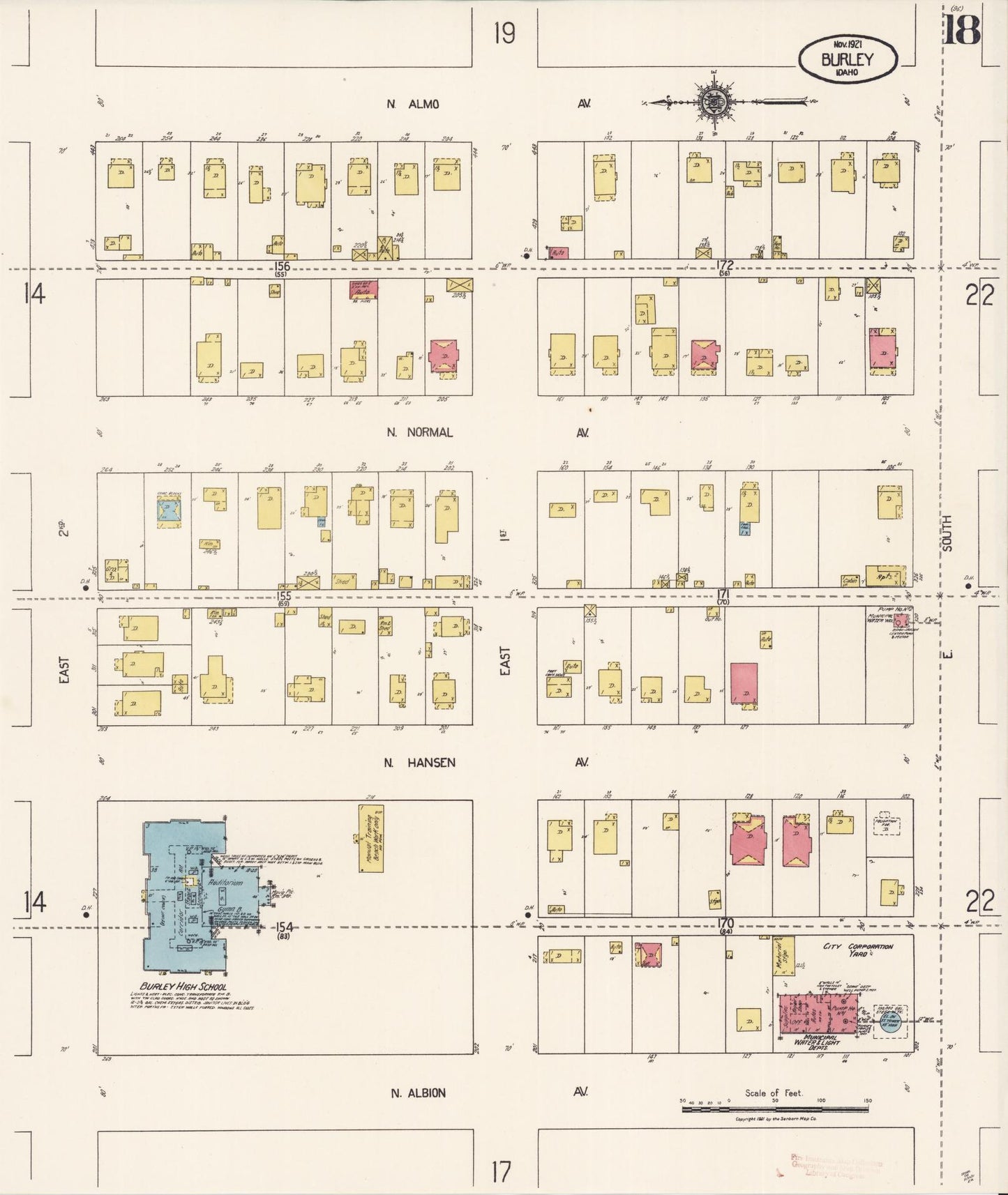 Sanborn Fire Insurance Map from Burley, Cassia County, Idaho (1921), Sheet #0018 - Complete Map Set gallery image, historic Sanborn map, vintage wall art, Idaho Idaho