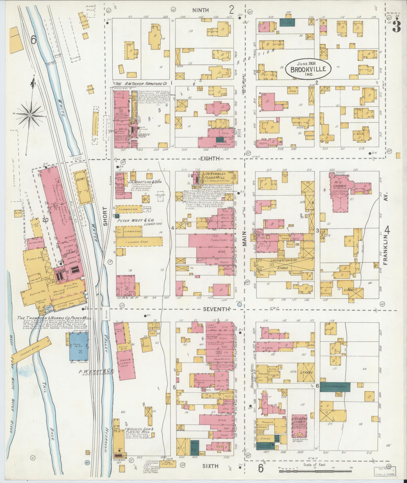 Sanborn Fire Insurance Map from Brookville, Franklin County, Indiana (1906), Sheet #0003 - Historic Sanborn Fire Insurance Map Print, vintage old map wall art, antique decor, genealogy gift, Indiana Indiana map