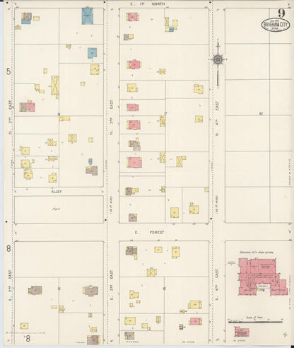 Sanborn Fire Insurance Map from Brigham City, Box Elder County, Utah (1917), Sheet #0009 - Complete Map Set gallery image, historic Sanborn map, vintage wall art, Utah Utah