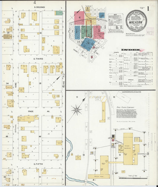 Sanborn Fire Insurance Map from Malvern, Hot Springs County, Arkansas (1908), Sheet #0001 - Complete Map Set gallery image, historic Sanborn map, vintage wall art, Arkansas Arkansas