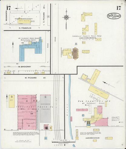 Sanborn Fire Insurance Map from Mount Pleasant, Isabella County, Michigan (1924), Sheet #0017 - Historic Sanborn Fire Insurance Map Print, vintage old map wall art, antique decor, genealogy gift, Michigan Michigan map