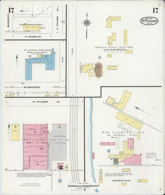 Sanborn Fire Insurance Map from Mount Pleasant, Isabella County, Michigan (1924), Sheet #0017 - Historic Sanborn Fire Insurance Map Print, vintage old map wall art, antique decor, genealogy gift, Michigan Michigan map