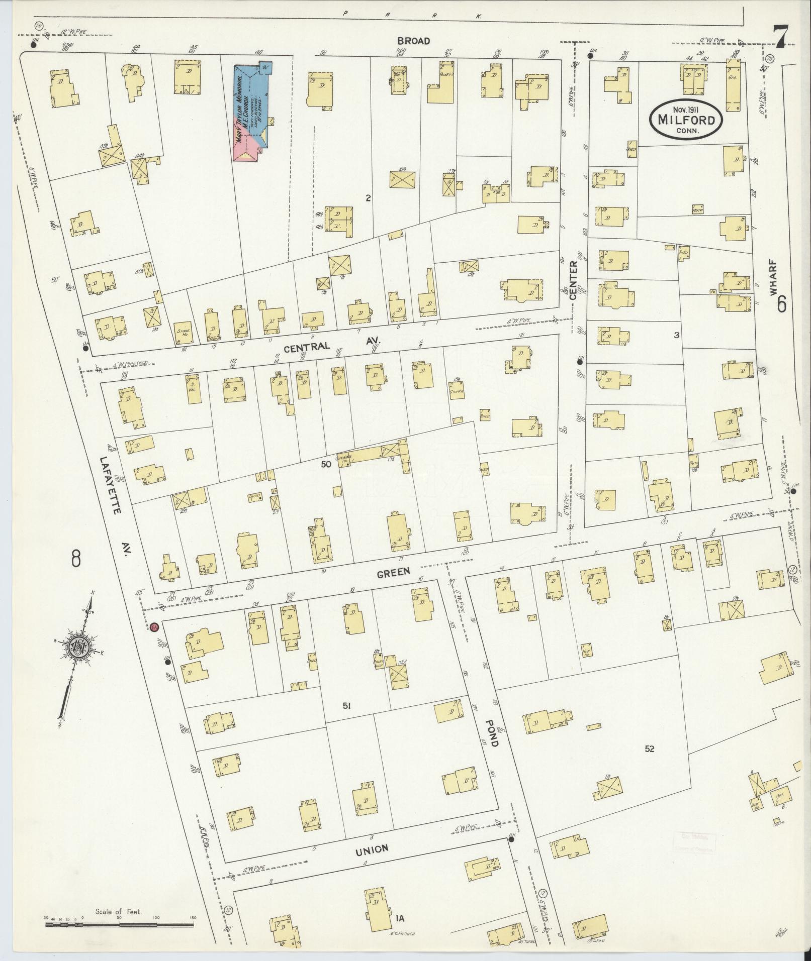 Sanborn Fire Insurance Map from Milford, New Haven County, Connecticut (1911), Sheet #0007 - Historic Sanborn Fire Insurance Map Print, vintage old map wall art, antique decor, genealogy gift, Connecticut Connecticut map
