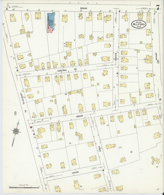 Sanborn Fire Insurance Map from Milford, New Haven County, Connecticut (1911), Sheet #0007 - Historic Sanborn Fire Insurance Map Print, vintage old map wall art, antique decor, genealogy gift, Connecticut Connecticut map
