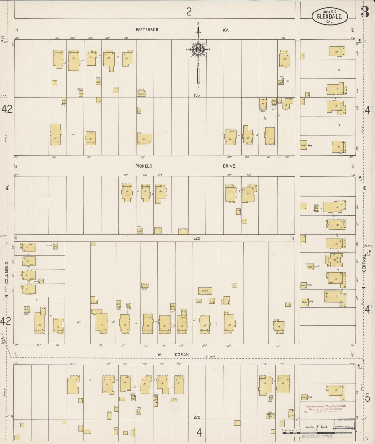 Sanborn Fire Insurance Map from Glendale, Los Angeles County, California (1919), Sheet #0003 - Complete Map Set gallery image, historic Sanborn map, vintage wall art, California California