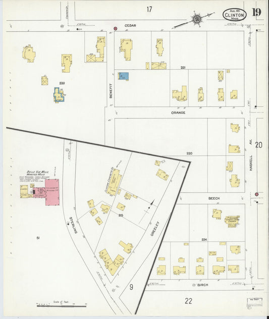 Sanborn Fire Insurance Map from Clinton, Worcester County, Massachusetts (1911), Sheet #0019 - Historic Sanborn Fire Insurance Map Print, vintage old map wall art, antique decor, genealogy gift, Massachusetts Massachusetts map