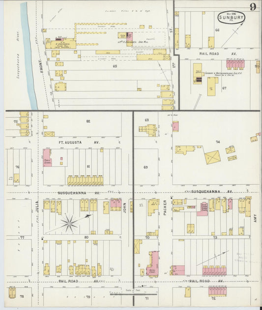 Sanborn Fire Insurance Map from Sunbury, Northumberland County, Pennsylvania (1896), Sheet #0009 - Historic Sanborn Fire Insurance Map Print, vintage old map wall art, antique decor, genealogy gift, Pennsylvania Pennsylvania map