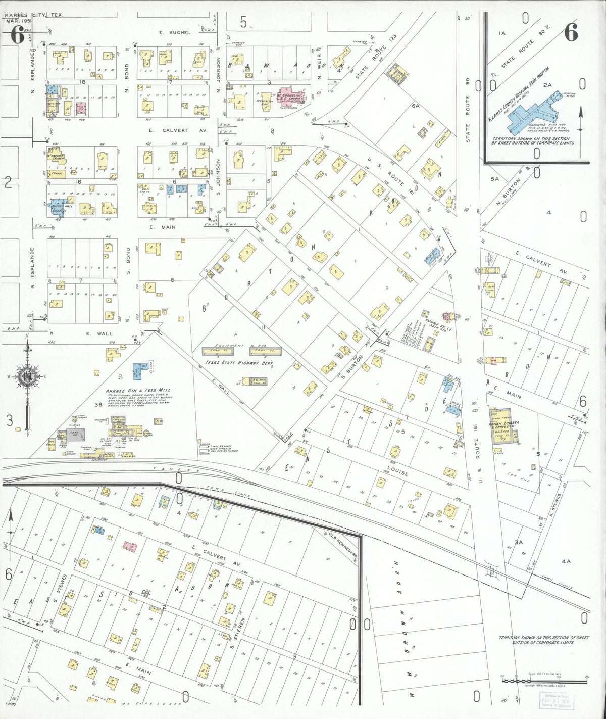 Sanborn Fire Insurance Map from Karnes City, Karnes County, Texas (1951), Sheet #0006 - Historic Sanborn Fire Insurance Map Print, vintage old map wall art, antique decor, genealogy gift, Texas Texas map