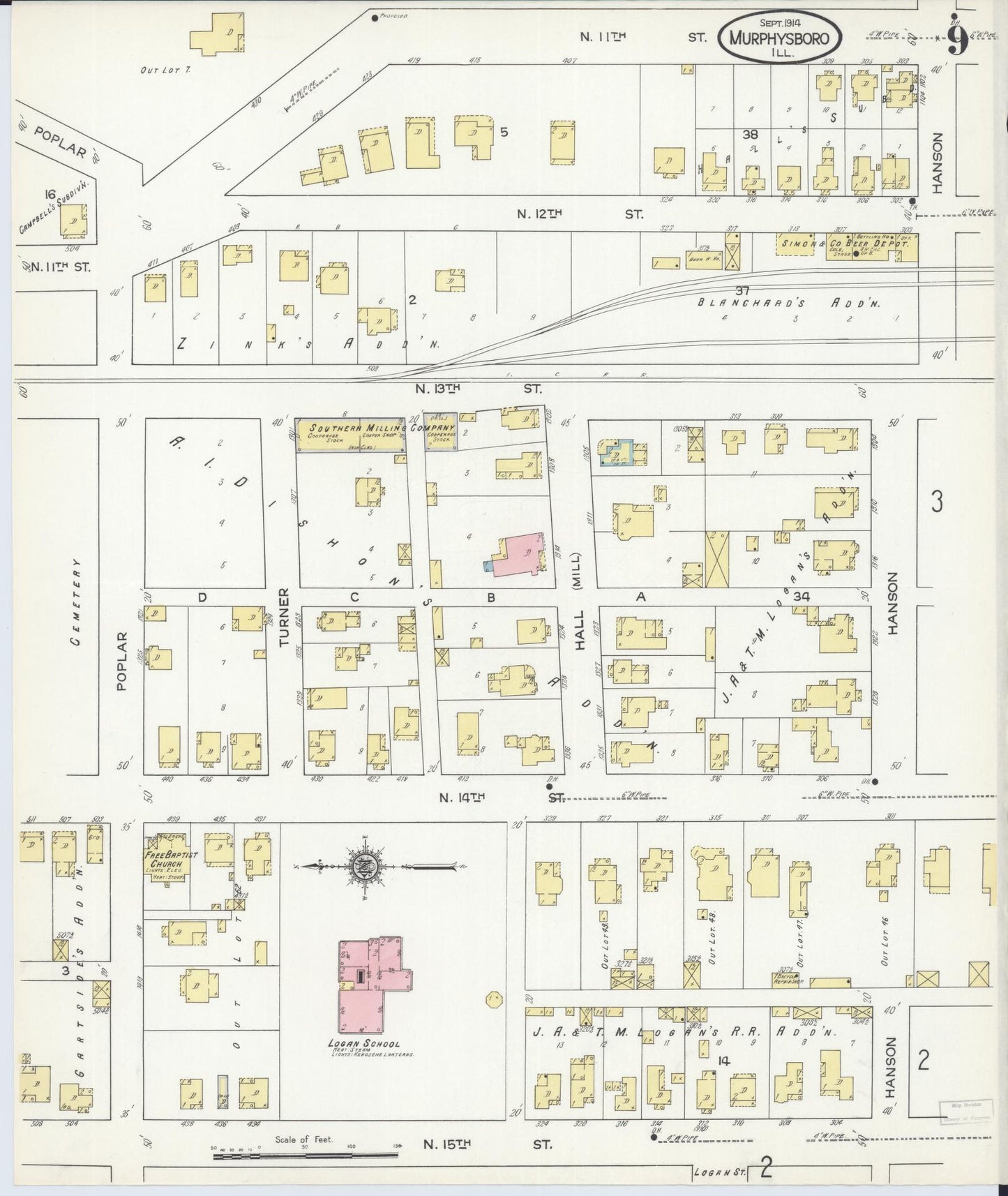 Sanborn Fire Insurance Map from Murphysboro, Jackson County, Illinois (1914), Sheet #0009 - Complete Map Set gallery image, historic Sanborn map, vintage wall art, Illinois Illinois