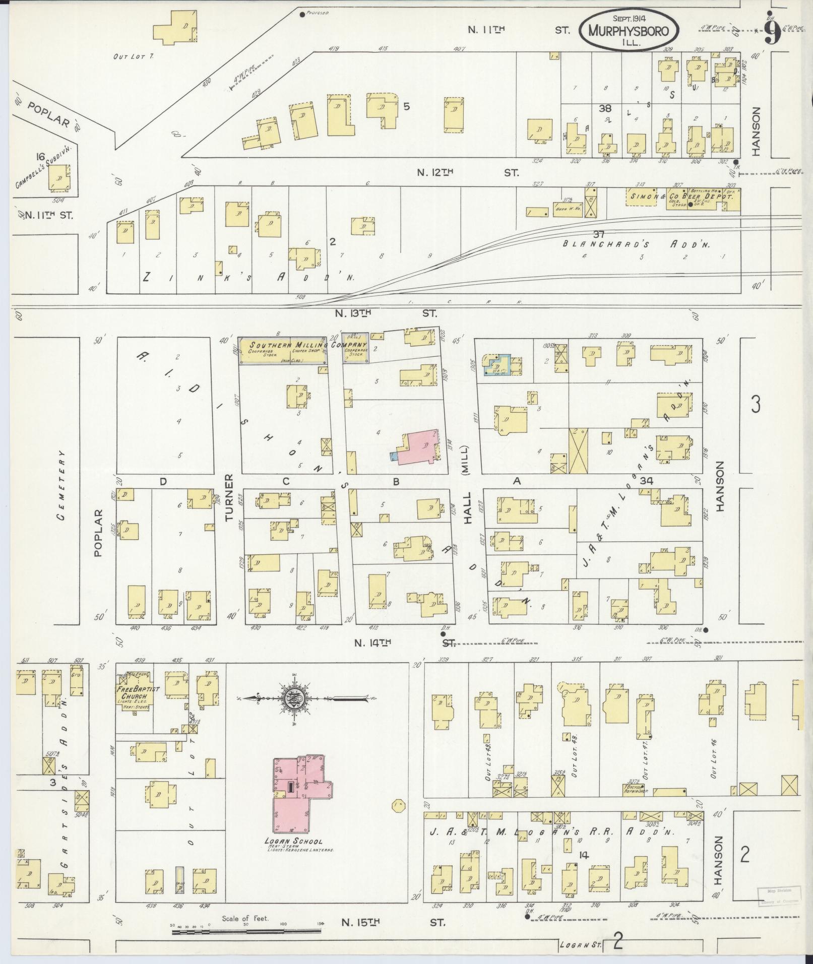 Sanborn Fire Insurance Map from Murphysboro, Jackson County, Illinois (1914), Sheet #0009 - Complete Map Set gallery image, historic Sanborn map, vintage wall art, Illinois Illinois