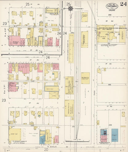 Sanborn Fire Insurance Map from Ontario, San Bernardino County, California (1912), Sheet #0024 - Historic Sanborn Fire Insurance Map Print, vintage old map wall art, antique decor, genealogy gift, California California map