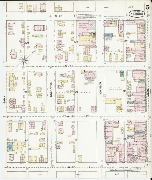 Sanborn Fire Insurance Map from Keokuk, Lee County, Iowa (1888), Sheet #0005 - Historic Sanborn Fire Insurance Map Print, vintage old map wall art