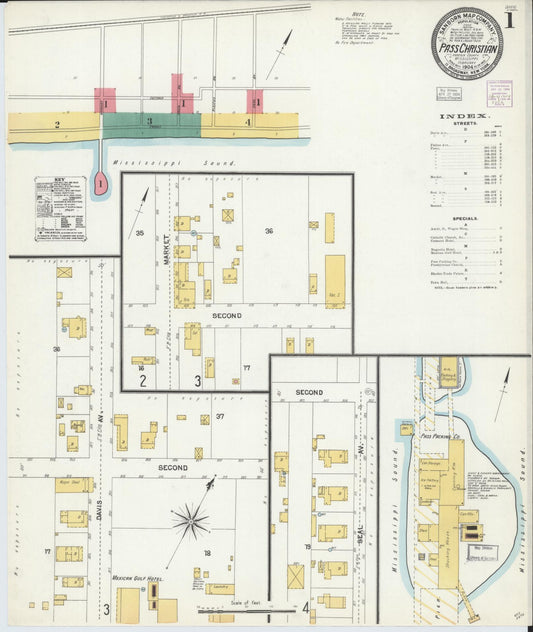 Sanborn Fire Insurance Map from Pass Christian, Harrison County, Mississippi (1904), Sheet #0001 - Historic Sanborn Fire Insurance Map Print, vintage old map wall art, antique decor, genealogy gift, Mississippi Mississippi map