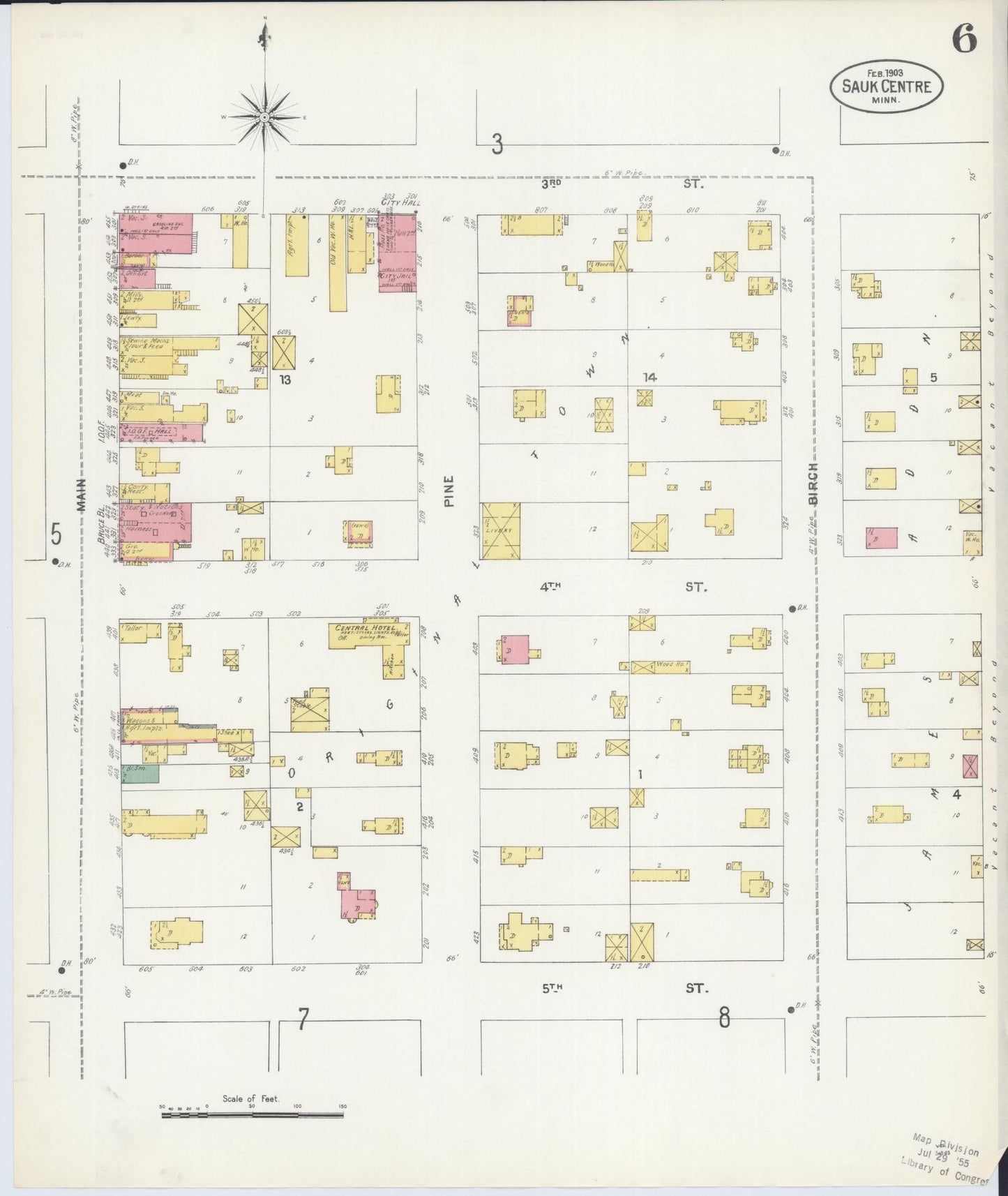Sanborn Fire Insurance Map from Sauk Centre, Stearns County, Minnesota (1903), Sheet #0006 - Complete Map Set gallery image, historic Sanborn map, vintage wall art, Minnesota Minnesota