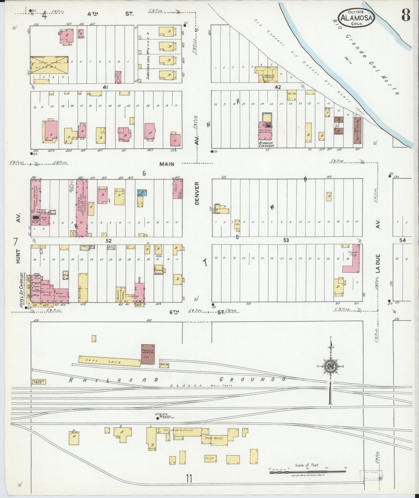 Sanborn Fire Insurance Map from Alamosa, Alamosa County, Colorado (1919), Sheet #0008 - Complete Map Set gallery image, historic Sanborn map, vintage wall art, Colorado Colorado