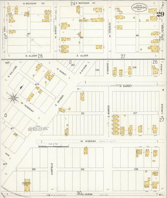 Sanborn Fire Insurance Map from Aberdeen, Grays Harbor County, Washington (1906), Sheet #0029 - Historic Sanborn Fire Insurance Map Print, vintage old map wall art, antique decor, genealogy gift, Washington Washington map
