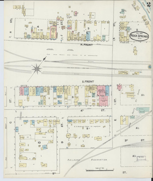 Sanborn Fire Insurance Map from Rock Springs, Sweetwater County, Wyoming (1890), Sheet #0002 - Historic Sanborn Fire Insurance Map Print, vintage old map wall art, antique decor, genealogy gift, Wyoming Wyoming map