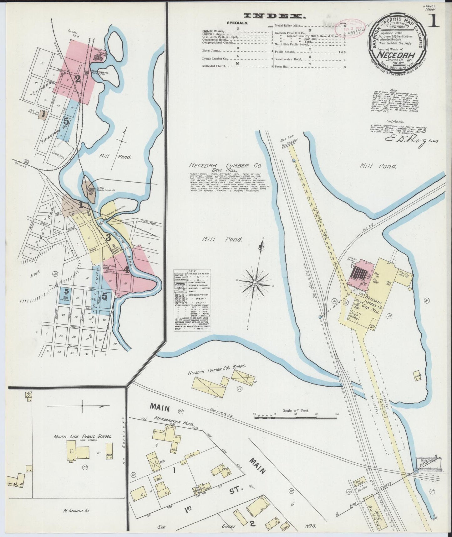 Sanborn Fire Insurance Map from Necedah, Juneau County, Wisconsin (1891), Sheet #0001 - Complete Map Set gallery image, historic Sanborn map, vintage wall art, Wisconsin Wisconsin
