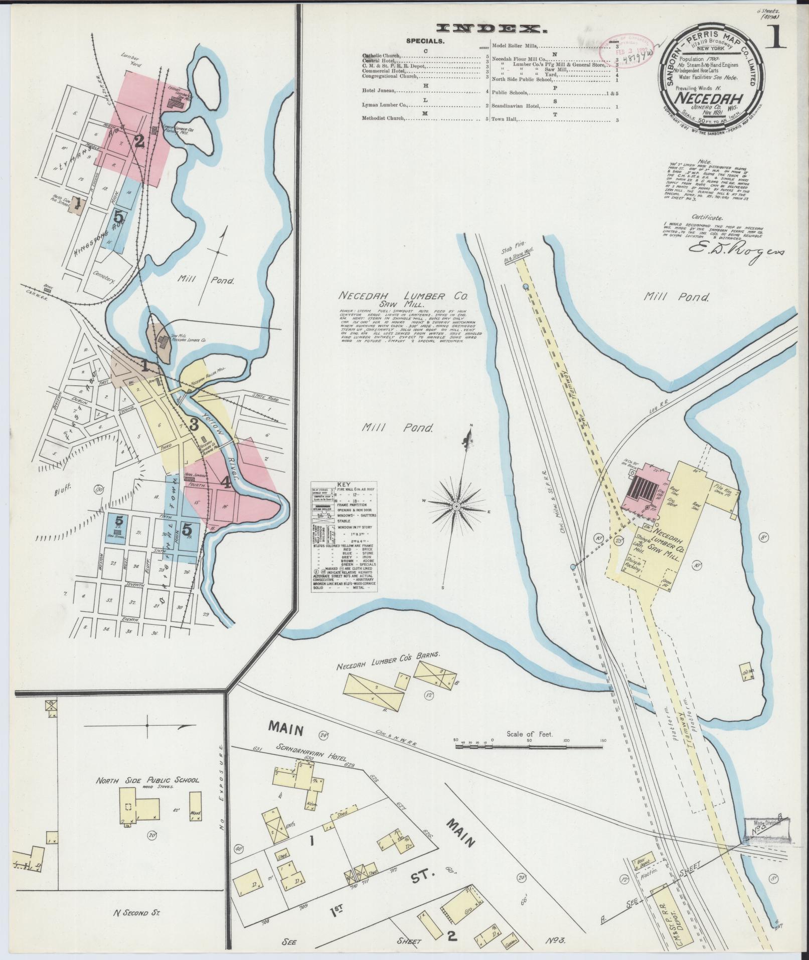 Sanborn Fire Insurance Map from Necedah, Juneau County, Wisconsin (1891), Sheet #0001 - Complete Map Set gallery image, historic Sanborn map, vintage wall art, Wisconsin Wisconsin