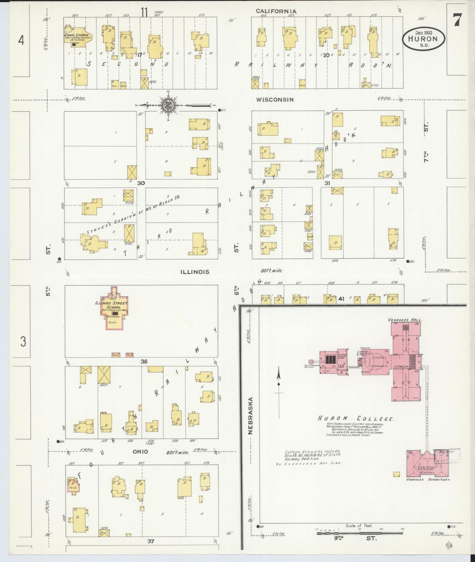 Sanborn Fire Insurance Map from Huron, Beadle County, South Dakota (1910), Sheet #0007 - Historic Sanborn Fire Insurance Map Print, vintage old map wall art, antique decor, genealogy gift, South Dakota South Dakota map