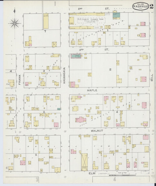 Sanborn Fire Insurance Map from Nashville, Washington County, Illinois (1893), Sheet #0002 - Historic Sanborn Fire Insurance Map Print, vintage old map wall art, antique decor, genealogy gift, Illinois Illinois map