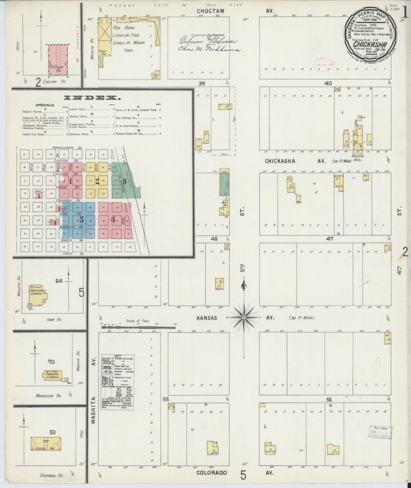 Sanborn Fire Insurance Map from Chickasha, Grady County, Oklahoma (1896), Sheet #0001 - Complete Map Set gallery image, historic Sanborn map, vintage wall art, Oklahoma Oklahoma