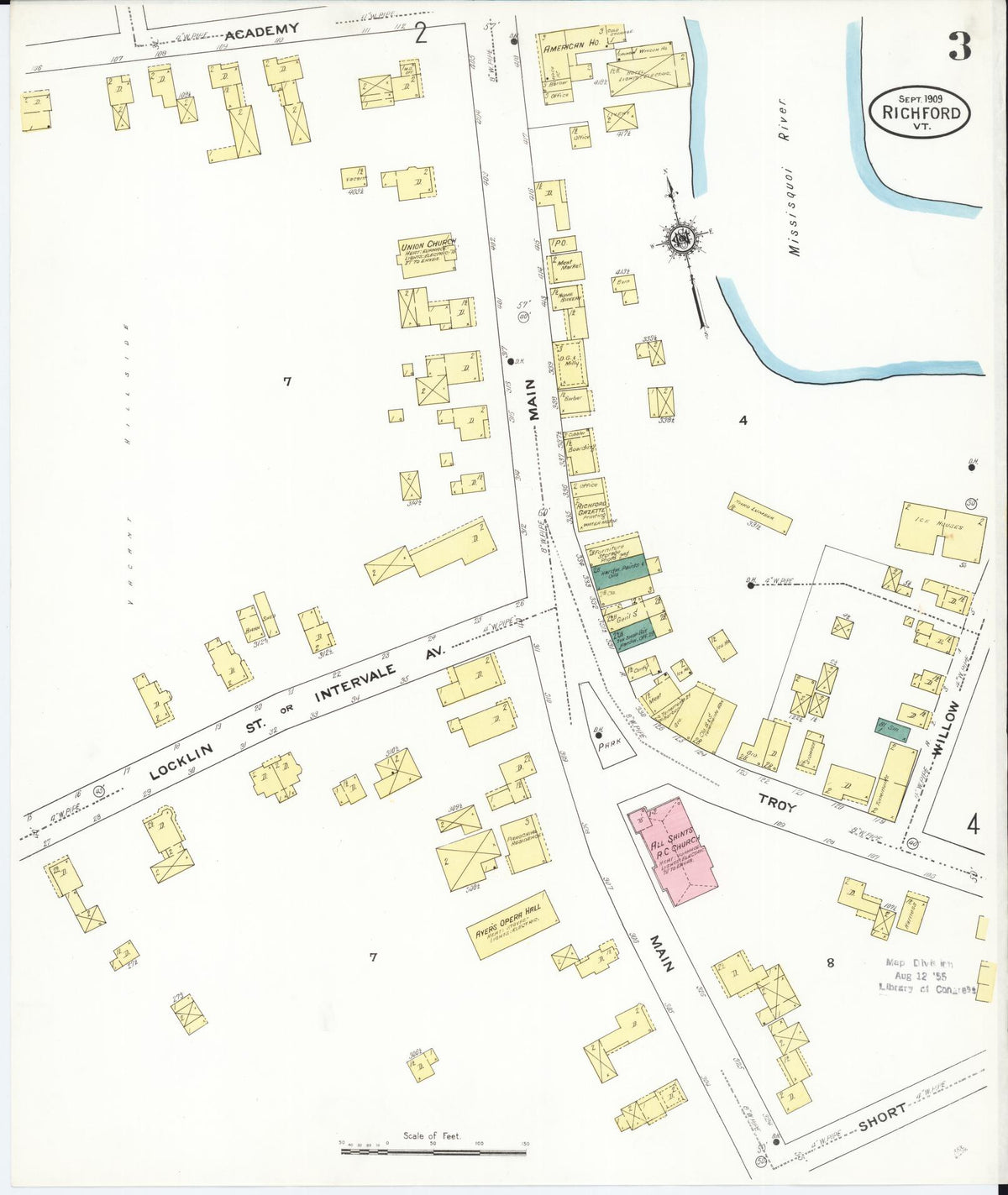 Sanborn Fire Insurance Map from Richford, Franklin County, Vermont (1909), Sheet #0003 - Complete Map Set gallery image, historic Sanborn map, vintage wall art, Vermont Vermont