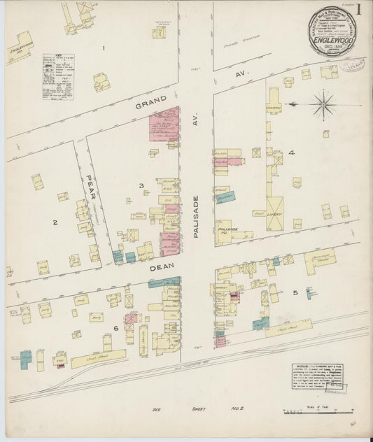 Sanborn Fire Insurance Map from Englewood, Bergen County, New Jersey (1884), Sheet #0001 - Historic Sanborn Fire Insurance Map Print, vintage old map wall art, antique decor, genealogy gift, New Jersey New Jersey map