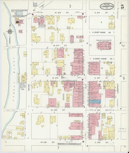 Sanborn Fire Insurance Map from Lumberton, Robeson County, North Carolina (1914), Sheet #0005 - Historic Sanborn Fire Insurance Map Print, vintage old map wall art, antique decor, genealogy gift, North Carolina North Carolina map