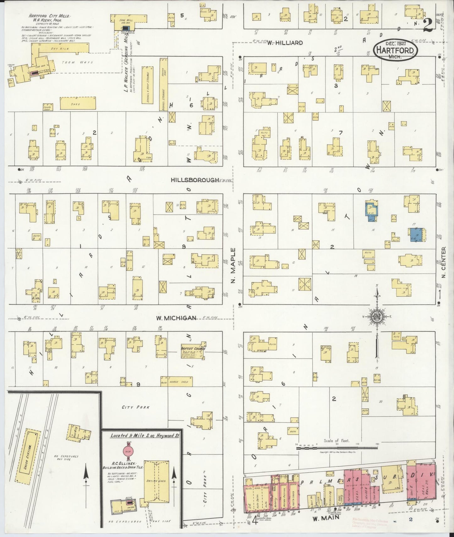 Sanborn Fire Insurance Map from Hartford, Van Buren County, Michigan (1921), Sheet #0002 - Complete Map Set gallery image, historic Sanborn map, vintage wall art, Michigan Michigan