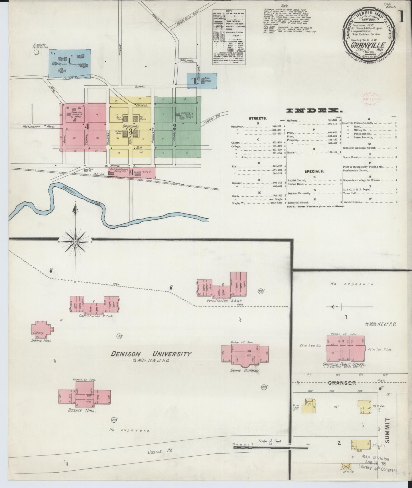 Sanborn Fire Insurance Map from Granville, Licking County, Ohio (1896), Sheet #0001 - Historic Sanborn Fire Insurance Map Print, vintage old map wall art, antique decor, genealogy gift, Ohio Ohio map