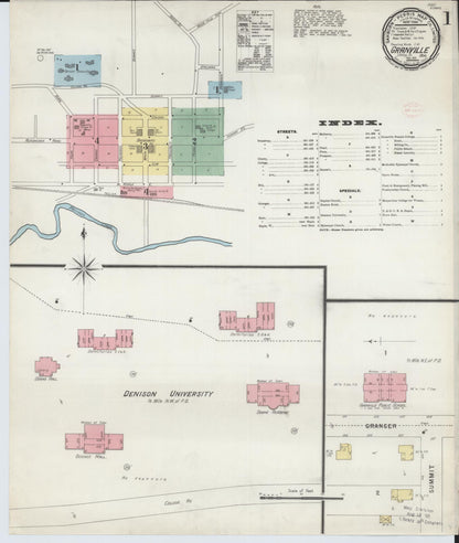 Sanborn Fire Insurance Map from Granville, Licking County, Ohio (1896), Sheet #0001 - Historic Sanborn Fire Insurance Map Print, vintage old map wall art, antique decor, genealogy gift, Ohio Ohio map