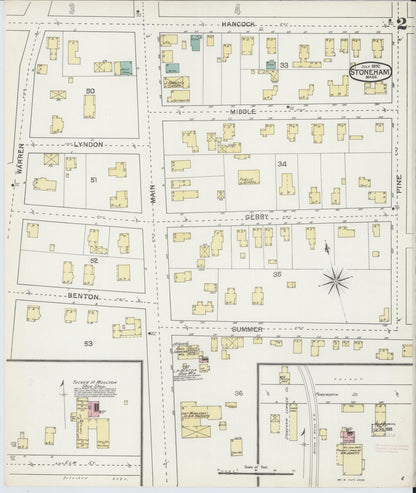 Sanborn Fire Insurance Map from Stoneham, Middlesex County, Massachusetts (1892), Sheet #0002 - Historic Sanborn Fire Insurance Map Print, vintage old map wall art, antique decor, genealogy gift, Massachusetts Massachusetts map