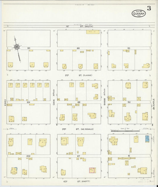 Sanborn Fire Insurance Map from Quanah, Hardeman County, Texas (1915), Sheet #0003 - Historic Sanborn Fire Insurance Map Print, vintage old map wall art, antique decor, genealogy gift, Texas Texas map