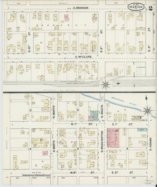 Sanborn Fire Insurance Map from Marion, Grant County, Indiana (1890), Sheet #0002 - Historic Sanborn Fire Insurance Map Print, vintage old map wall art, antique decor, genealogy gift, Indiana Indiana map