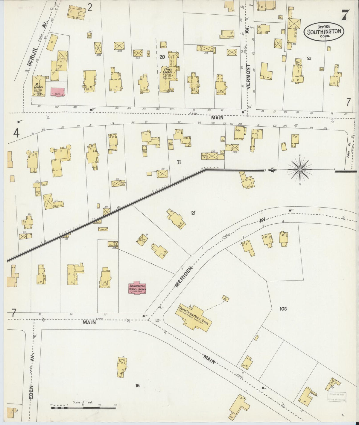 Sanborn Fire Insurance Map from Southington, Hartford County, Connecticut (1901), Sheet #0007 - Historic Sanborn Fire Insurance Map Print, vintage old map wall art, antique decor, genealogy gift, Connecticut Connecticut map