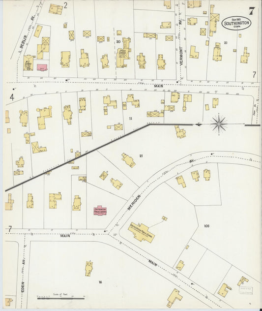 Sanborn Fire Insurance Map from Southington, Hartford County, Connecticut (1901), Sheet #0007 - Historic Sanborn Fire Insurance Map Print, vintage old map wall art, antique decor, genealogy gift, Connecticut Connecticut map