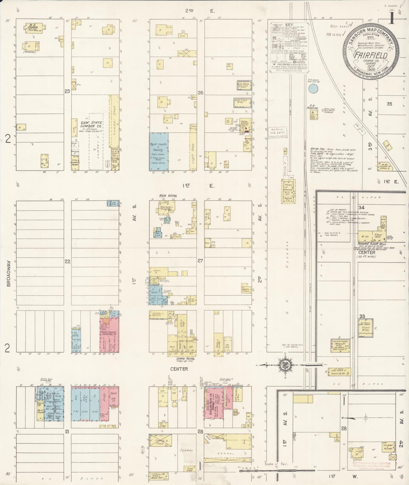 Sanborn Fire Insurance Map from Fairfield, Camas County, Idaho (1920), Sheet #0001 - Historic Sanborn Fire Insurance Map Print, vintage old map wall art, antique decor, genealogy gift, Idaho Idaho map