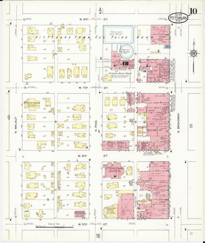 Sanborn Fire Insurance Map from Pittsburg, Crawford County, Kansas (1913), Sheet #0010 - Complete Map Set gallery image, historic Sanborn map, vintage wall art, Kansas Kansas